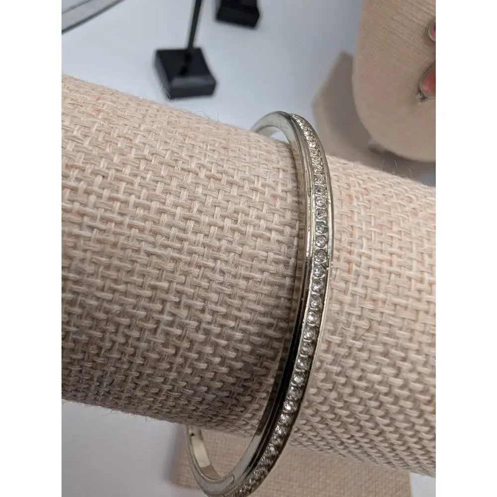 LOFT Silver Tone Bangle Bracelet with Clear Rhinestone Pave Inlay Fashion
